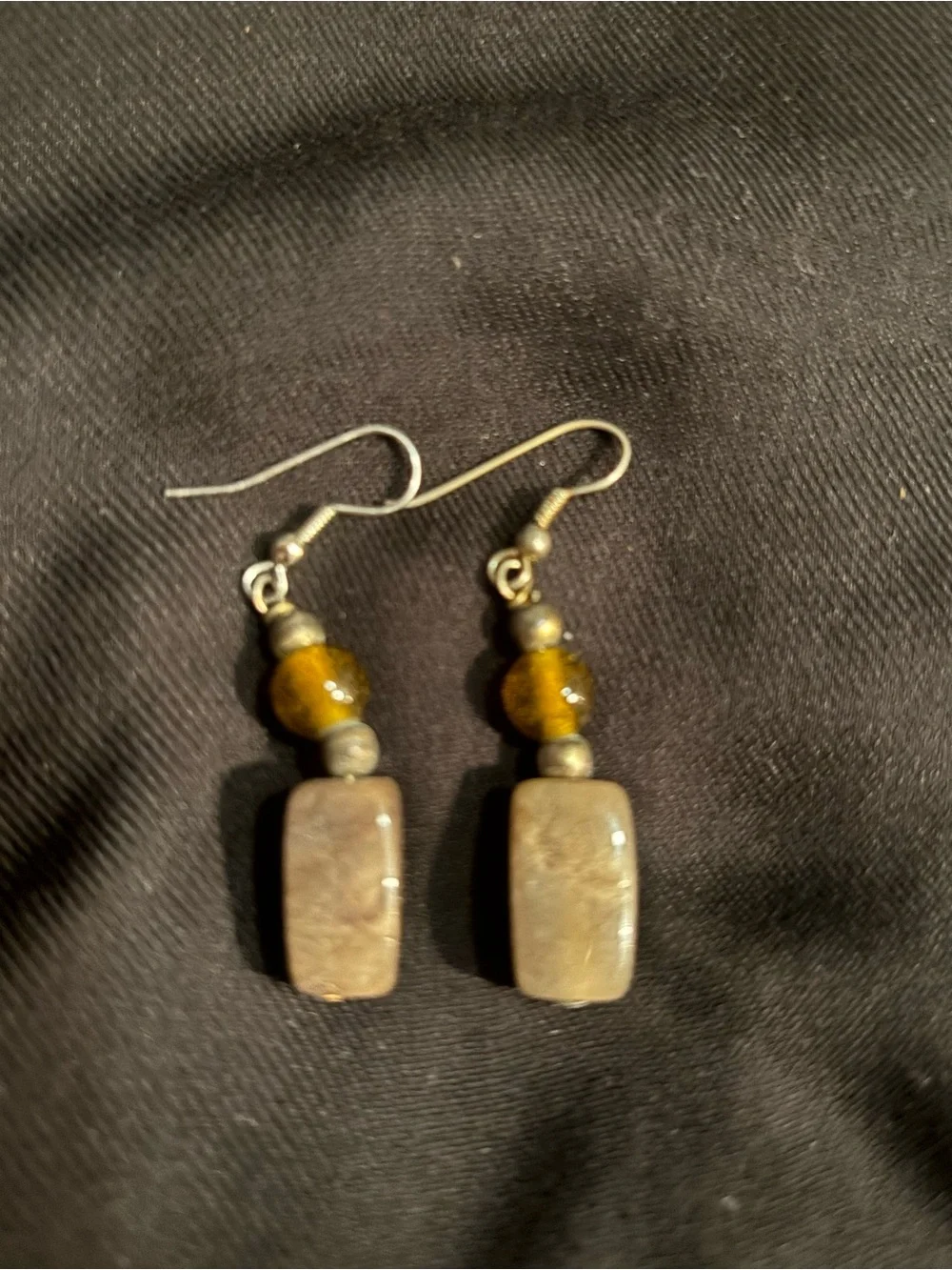 Agate and glass Amber Bead Dangle Earrings